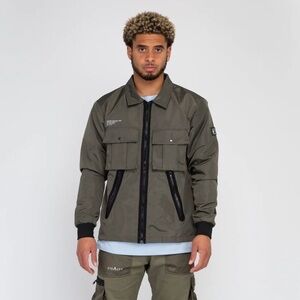 Stealth London Cargo Track Jacket Olive Green XL Nylon Zip Pockets Mens